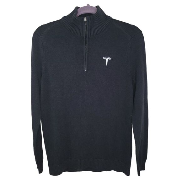 Tesla black quarter zip pull over men's sweater size Small - Picture 1 of 6
